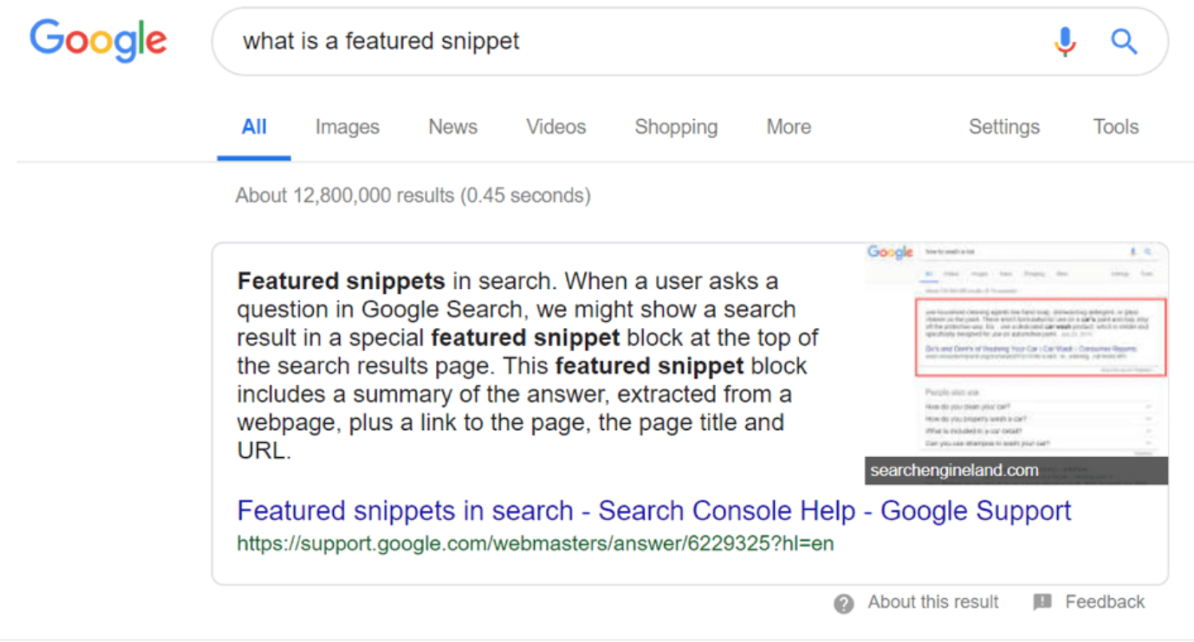 Featured snippet example
