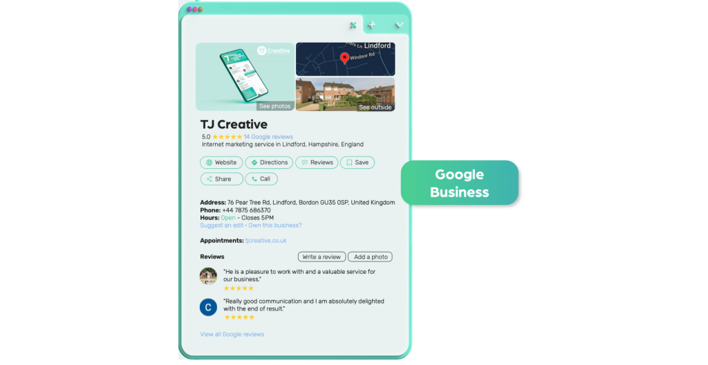 Google Business example TJ Creative Google Business Profile Optimisation